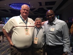 During the 2016 CoSIDA Convention: L to R: Bill Dyer (Virginia Tech), Jones, ESPN broadcaster Booger McFarland.